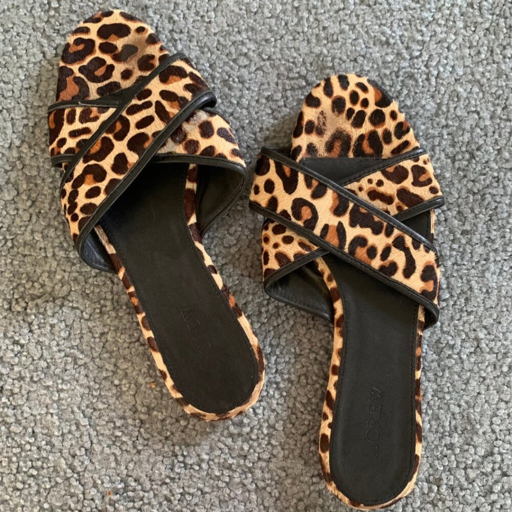 J. CREW CORA CRISSCROSS SANDALS IN LEOPARD - SIZE 8